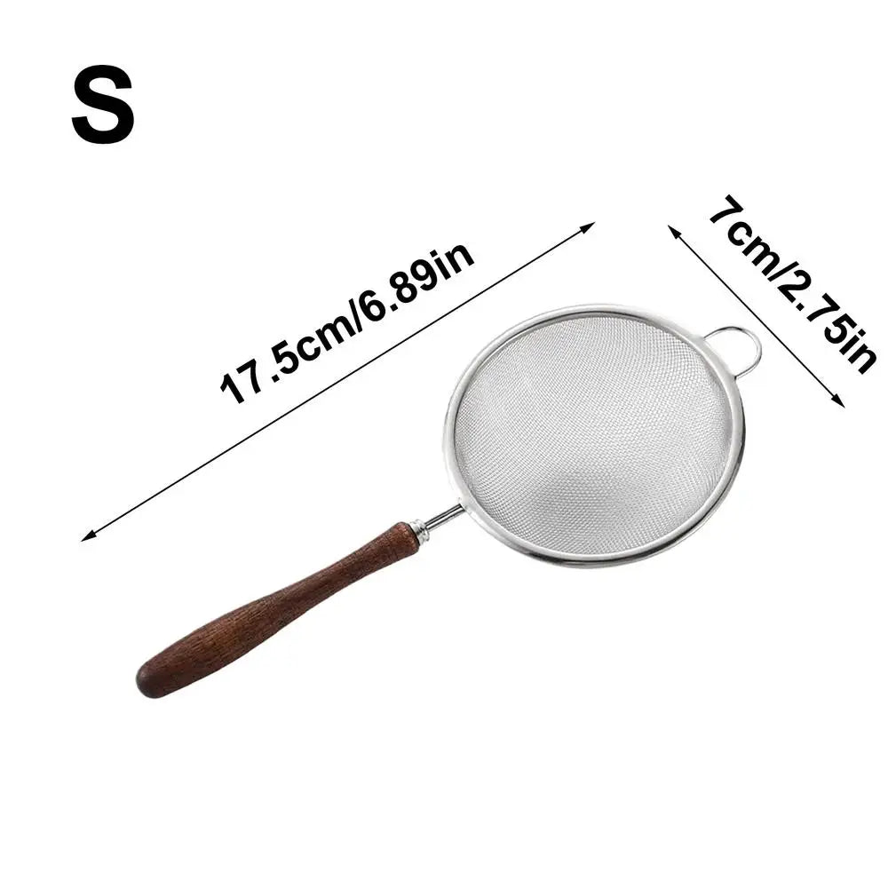 Stainless Steel Mesh Strainer – Wooden Handle Kitchen Tool