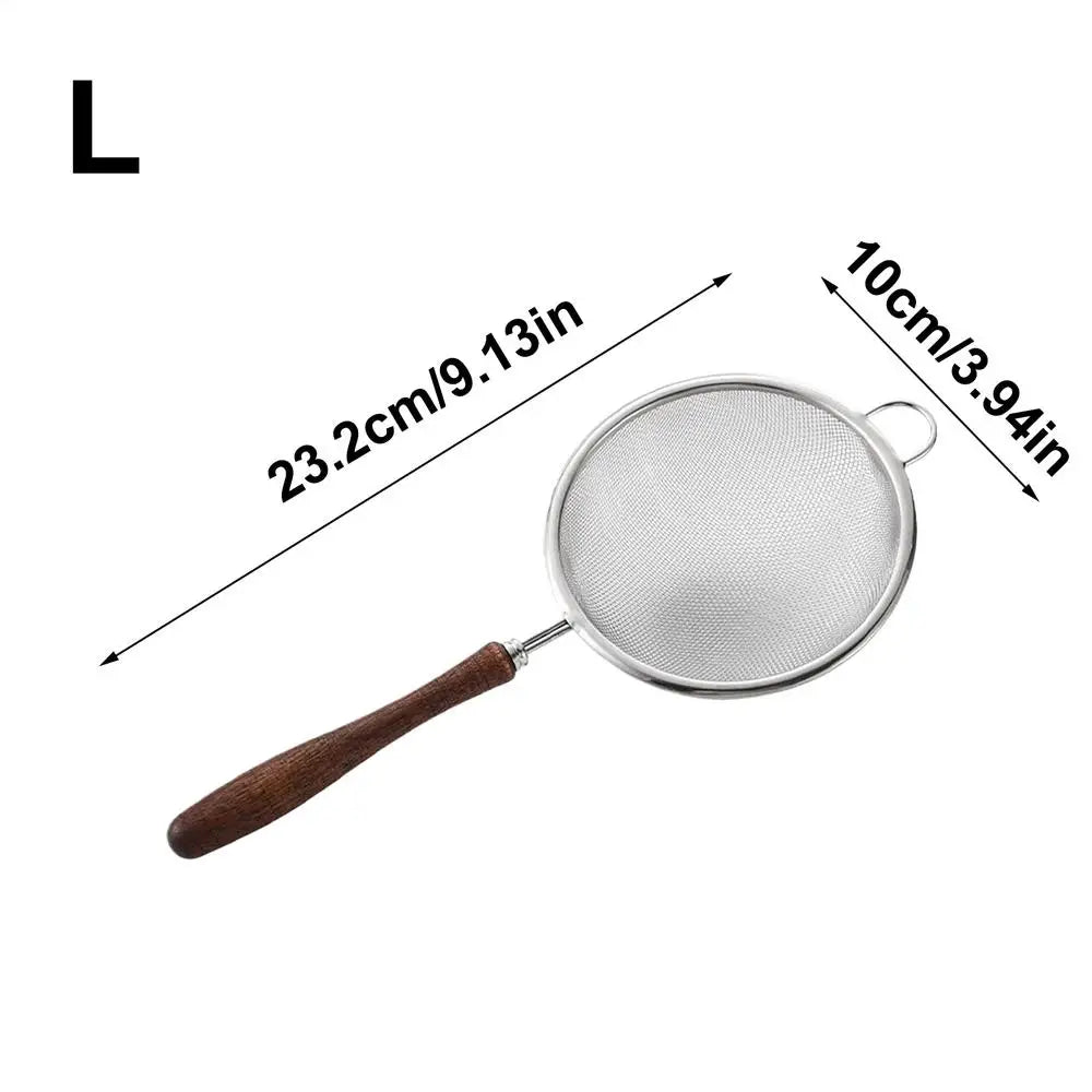 Stainless Steel Mesh Strainer – Wooden Handle Kitchen Tool